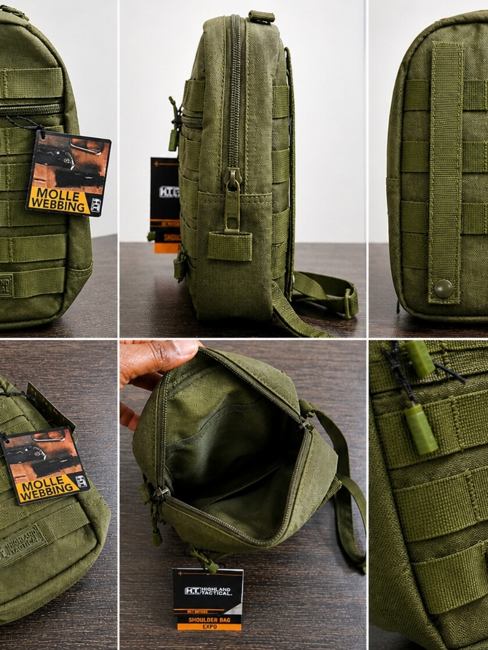 Highland Tactical Expo Molle Webbing Crossbody Bag Adjustable Sling Bag Green